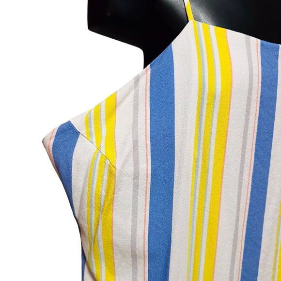 Madison Striped Sundress Womens XL Colorful Midi Spaghetti Strap Lined Side Slit - Picture 6 of 13
